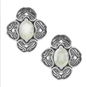 New~Carolyn Pollack Genuine Prehnite Gemstone Button Earrings~.925 Sterling